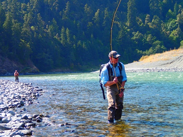 An angler playing a fish on the Klamath