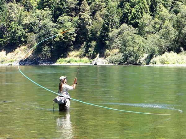 Leslie Ajari spey-casting on the Klamath